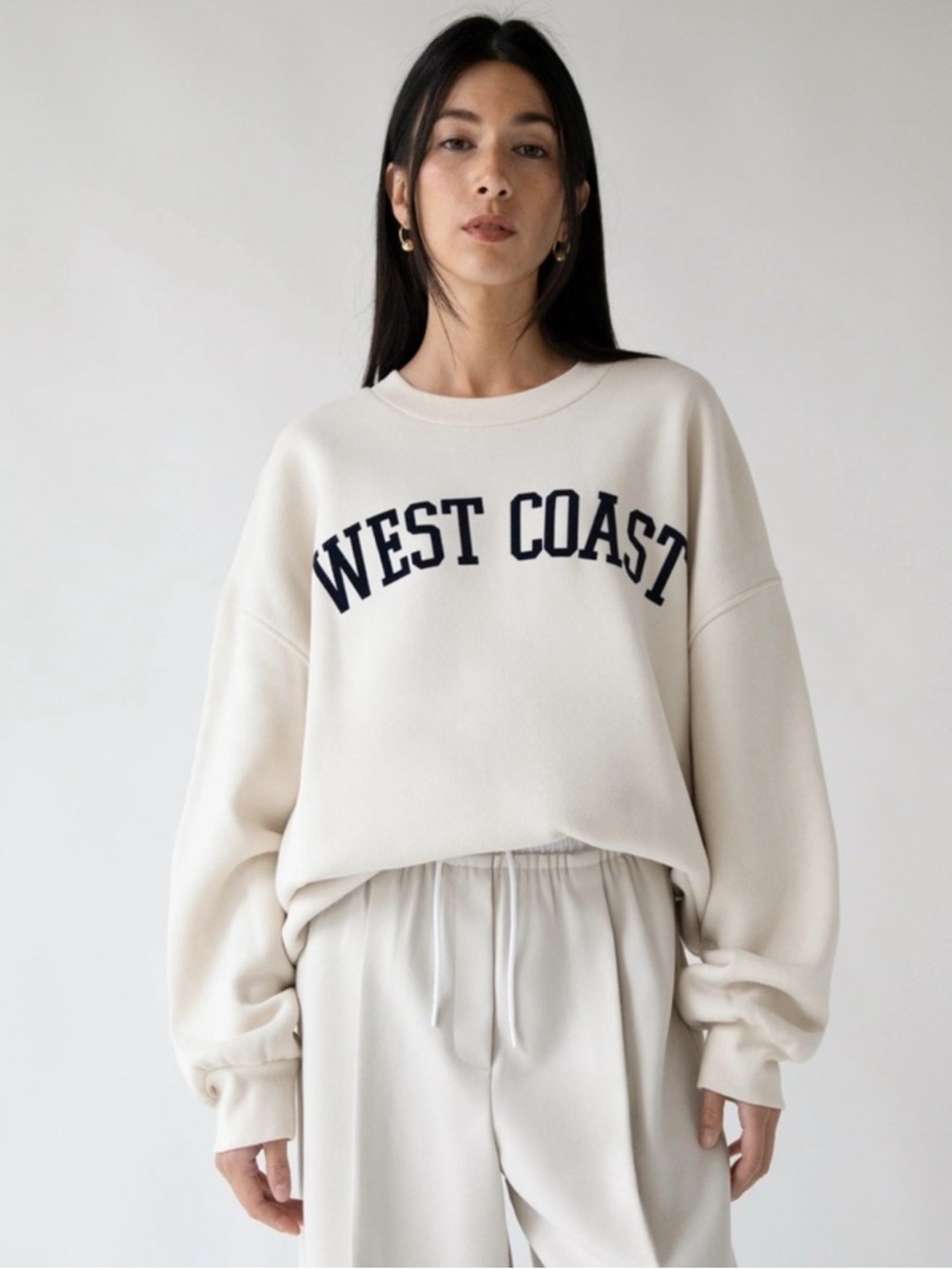 OAK + FORT West Coast Oversized Cotton Beige Pullover Sweatshirt Crew Top